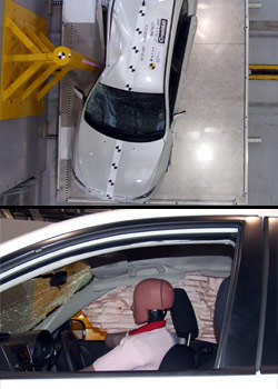 The result of a pole crash test on a five-star rated car.